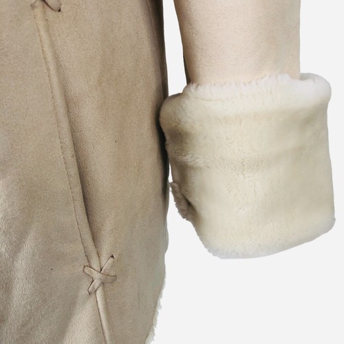 Mackintosh Sherpa Coat Small Beige Faux Suede Ivory Fleece Fur Lined Jacket - Picture 7 of 9
