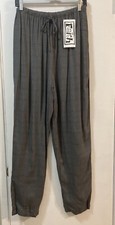 CELIA by FAITH FORRESTER Pants Gray Plaid Elastic Drawstring Waist Pockets L NEW