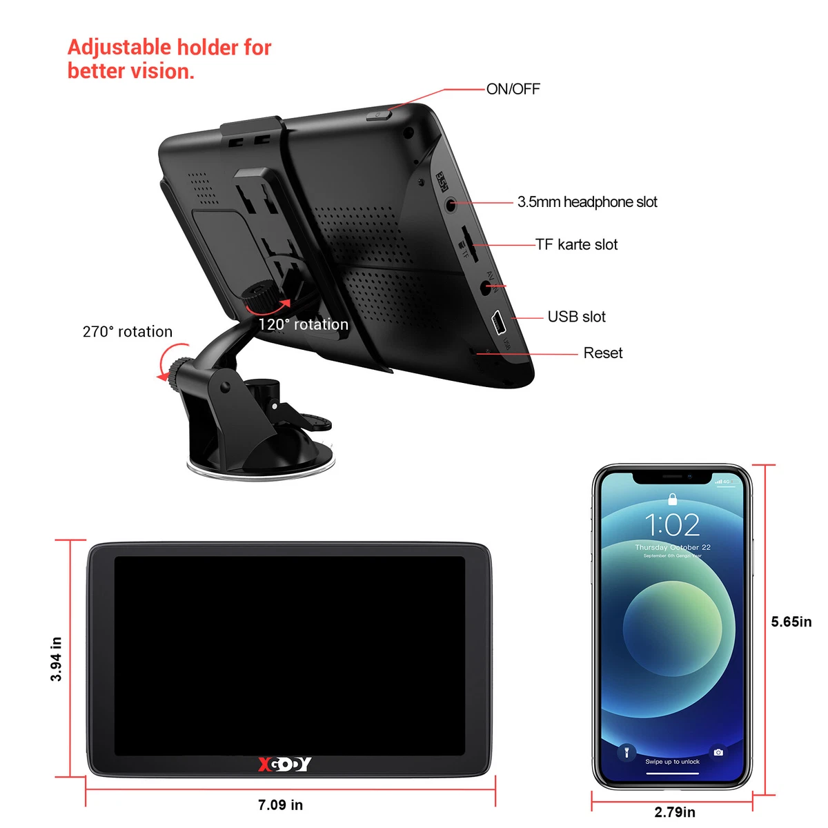 XGODY 7" Truck Car GPS Navigation Sat Navi W/ Sunshade 8GB 256MB.