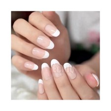24 Count Beige Artificial Nails Classical Almond Shape French Nail.