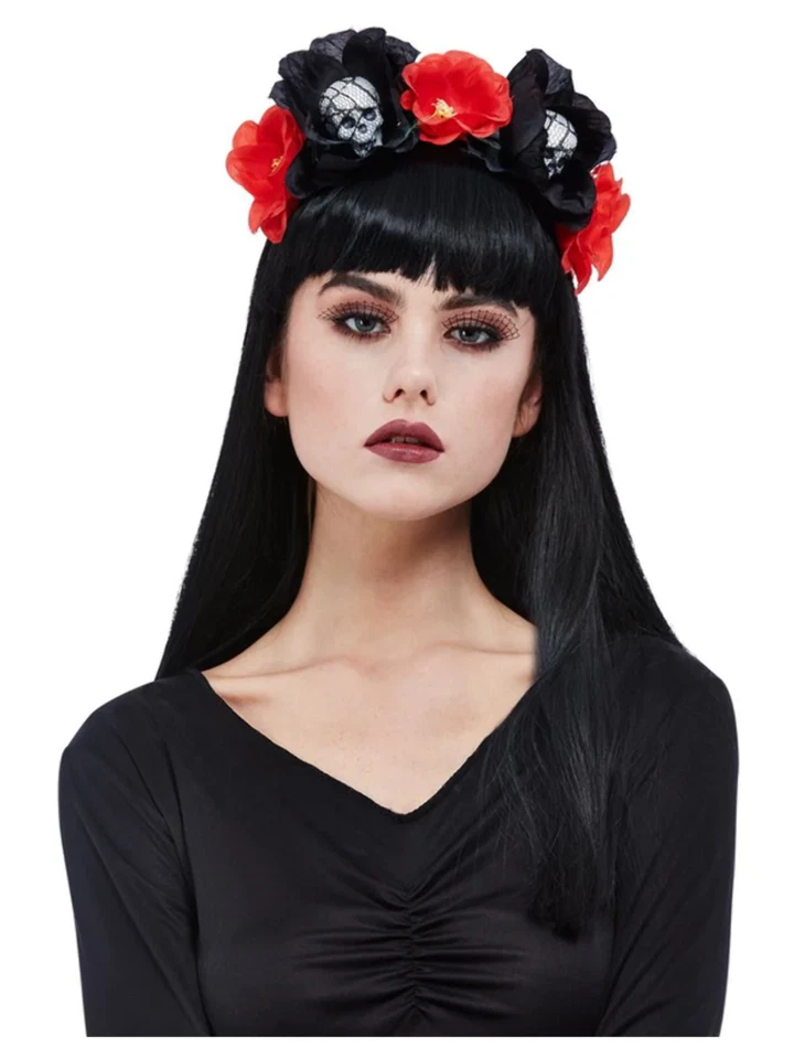 Skull Rosen Haarband Damen Halloween Tag Der Toten Rosen Kostüm - Bild 1 von 1