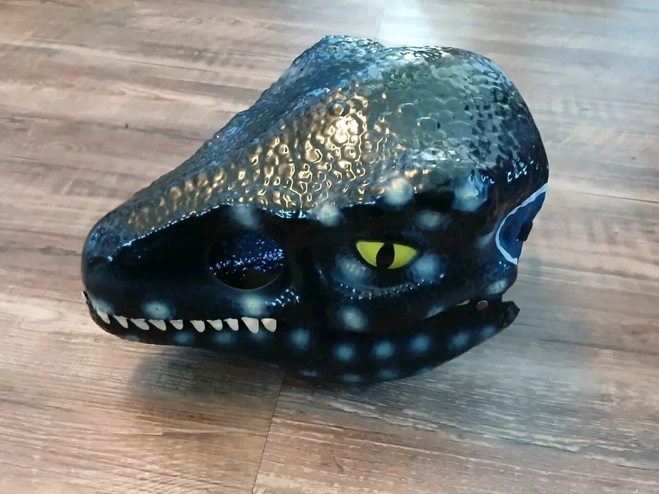 Velociraptor Dinosaur Jurassic Park Child Movable Jaw MASK Halloween Dino Blue - Image 3 of 4