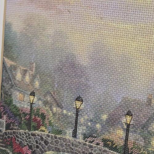 Ponte lampione punto croce Thomas Kinkade 50925 completo incorniciato nodi francesi - Foto 6 di 9