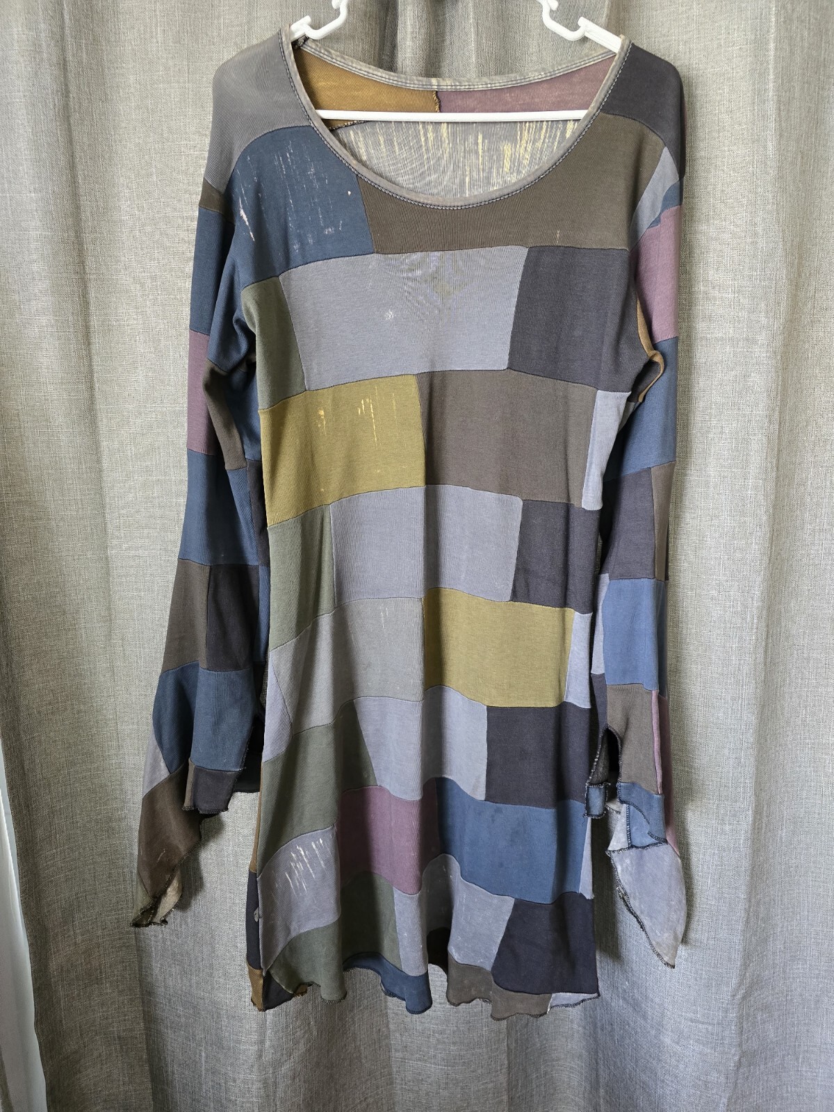 Patchwork Reversible Long Flared Sleeves Knee Len… - image 3