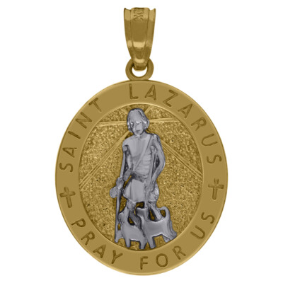 10K Bicolor Gold Religiös St. Lazarus Anhänger 1,8g Geschenk für Mutter