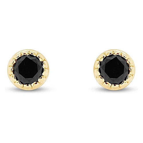 Aretes solitarios de diamantes negros reales de 1/8 quilates de oro amarillo macizo de 10 quilates Foto 2 de 4