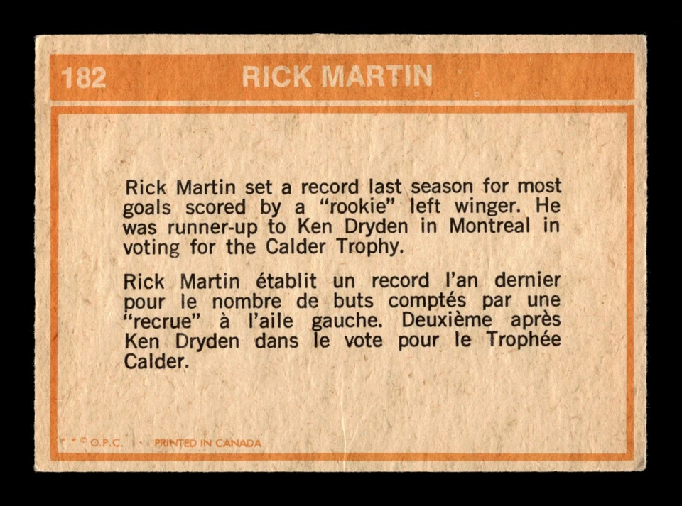 4-04-20 PWE. FLAWED . 1972-73 opc o-pee-chee #182 rick martin - Image 2 of 2