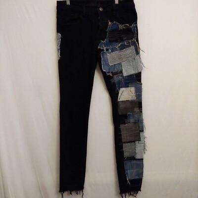 Valabasas womens Black Button Fly Distressed Patched Denim Jeans
