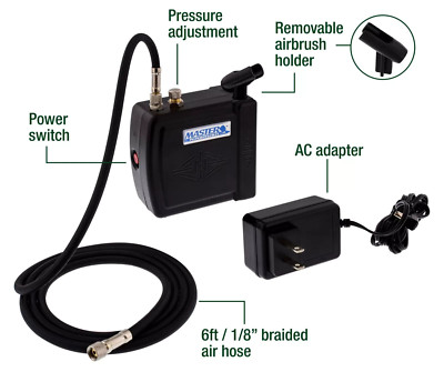Master Gravity Feed Airbrush Kit Mini Air Compressor, Hobby Craft Art Cake NEW