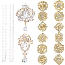 14 Pieces Crystal Rhinestone Flower Brooch Pin Sets DIY Craft Party Wedding