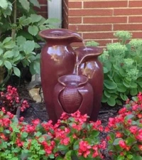 Outdoor Indoor Cascading 3 Tier Jars Vase Sculptural Fountain Bird Bath Garden