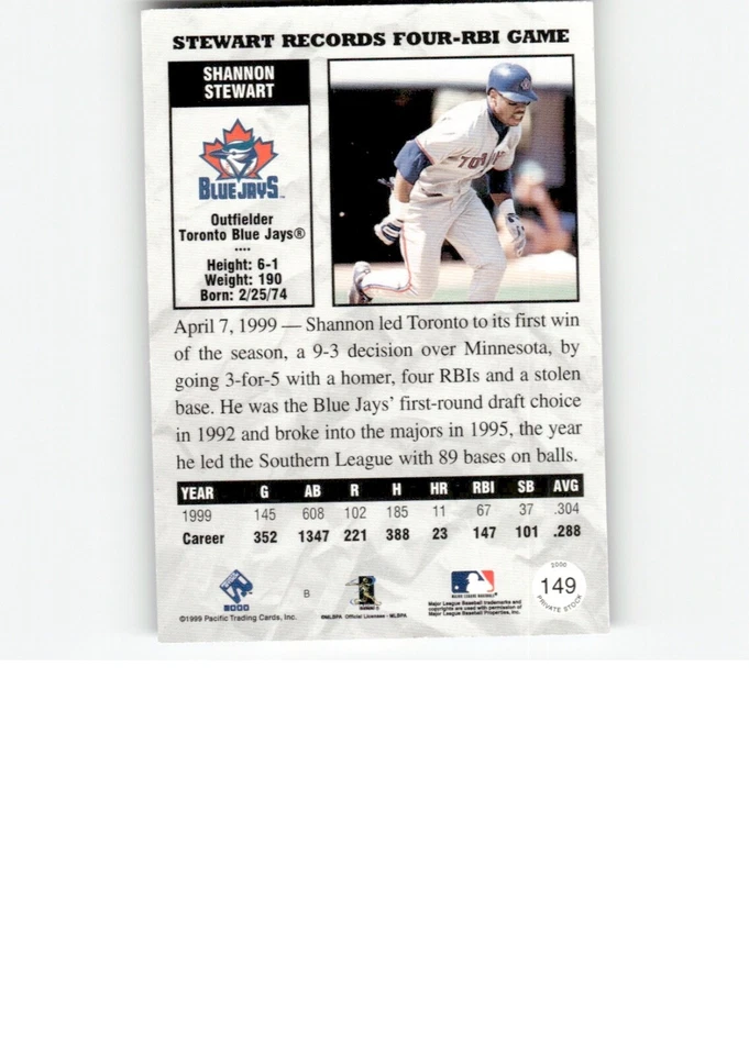 Shannon Stewart 2000 Private Stock Premiere Date Dec. 22 1999 #149 Toronto - Image 2 of 2
