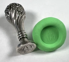 Antique Sterling Silver Wax Seal Stamp w/ 3 Initials and  Knob Style Handle