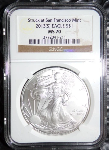 2013 (S) MS70 Silver Eagle NGC Struck at San Francisco Brown Label