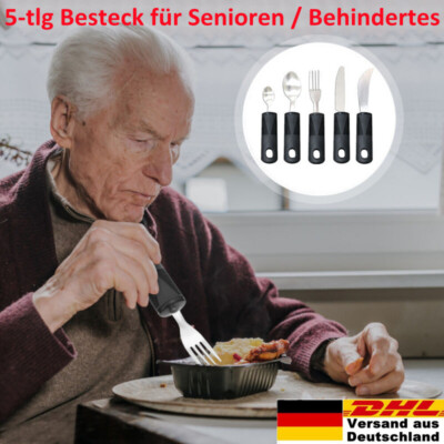 5-tlg Besteck Löffel Gabel Messer für Senioren Behinderte Behinderung Arthritis