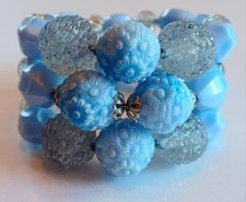 Vntg Wrap Around Bracelet  Textured Shades Of Blue Beads