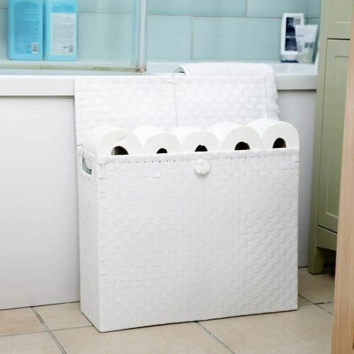 Soporte blanco para rollos de inodoro caja de almacenamiento de baño con mango de inserción - Imagen 1 de 9