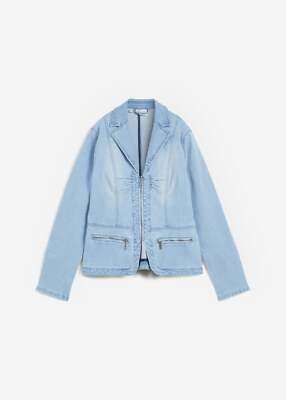 Jeansjacke mit Reißverschluss Gr. 38 Eisblau Denim Damen Jeans-Jacke Blazer Neu*