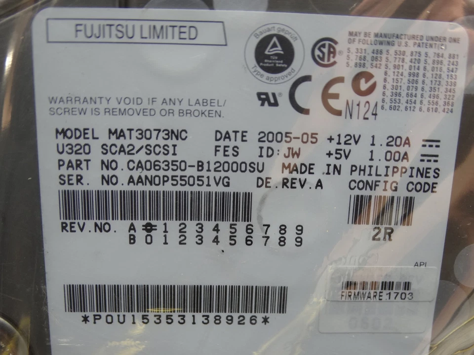 Sun Fujitsu 72G 10K RPM U320 SCA2/SCSI Hard Drive MAT3073N - Image 2 of 4