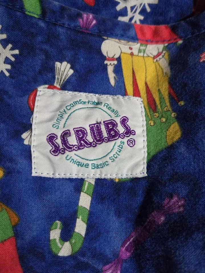 S.C.R.U.B.S Scrub Top UNISEX Size L-CHRISTMAS Candy/Stockings-Chest 25."/L 29" - Image 4 of 4