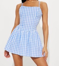 Fashion Nova Women's Julianna Gingham Micro Mini Dress - Blue - Size Medium