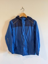 LL Bean Kids Windbreaker Size M 10-12 Rain Jacket Blue Fleece Lined Read