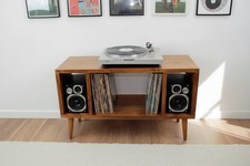 Handcrafted Solid Wood Record Player Stand: Vinyl Storage Sideboard