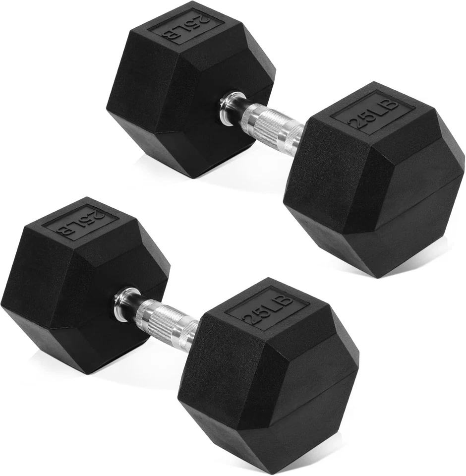 Rubber Coated Dumbbells Pair 25 lbs Cast Iron Non-slip Grip - Image 3 of 4
