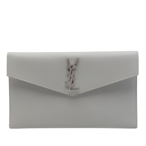 Saint Laurent Grain De Poudre Uptown Pouch Pre-Loved Gray