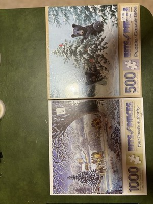2 BITS AND PIECES PUZZLES 1000 PIECE & 500 PIECES NIB SEALED WINTER SCENE & BEAR
