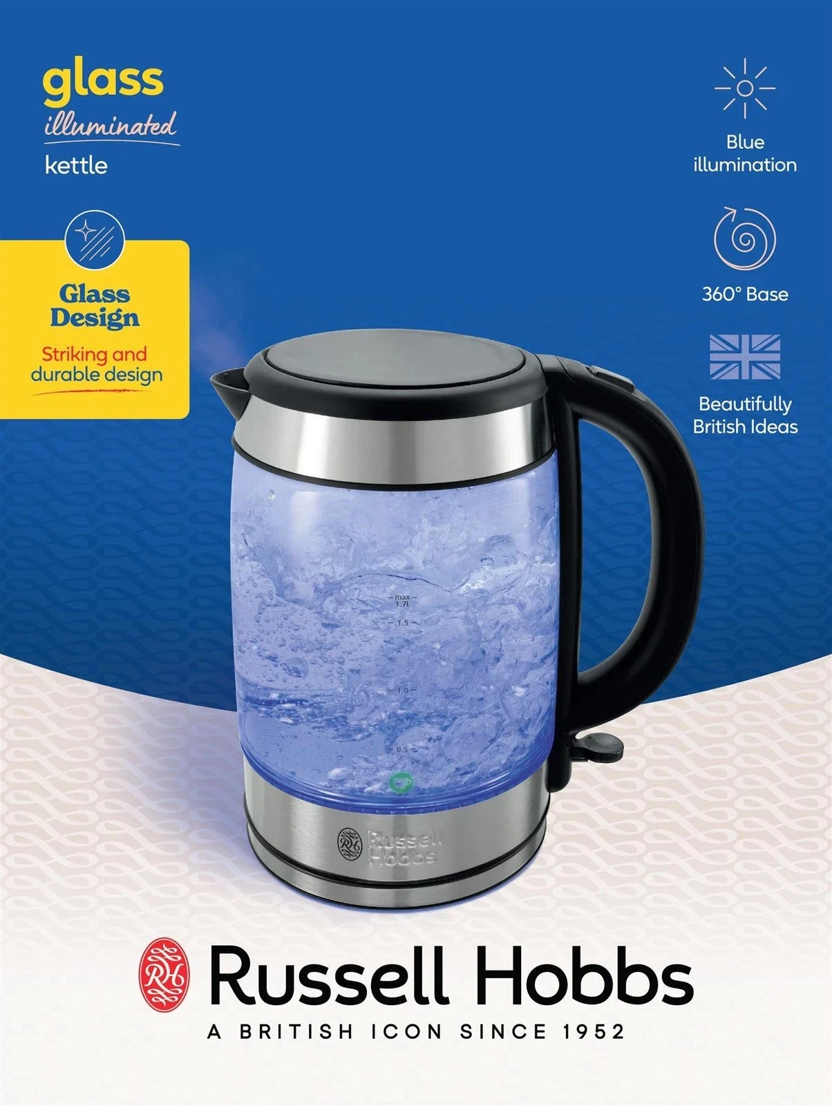 Russell Hobbs Illuminated Glass Kettle with Boil Dry Protection 1.7L 21600-10