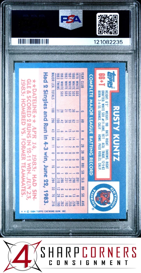 1984 TOPPS TRADED #66T RUSTY KUNTZ TIGERS PSA 10 - Image 2 of 3