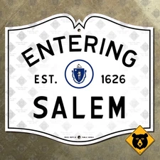 Entering Salem Massachusetts city limit highway marker road sign 1950 12x10