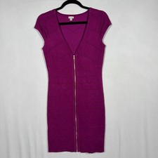 GUESS Purple Bandage Bodycon Mini Dress Wms Med Full Zip Front Cap Sleeve NWOT