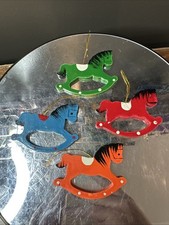 Set of 4 Vintage Wooden Rocking Horse 2" Christmas Ornaments