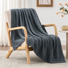6 Layer Cotton Muslin Blanket Throw Gauze Soft Breathable Dark Grey 50x60"