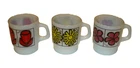 Vintage Fire-King Milk Glass Mugs Rose, Violet, Daisy Set of 3 Anchor Hocking