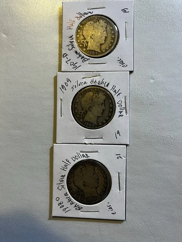 3 Barber Half Dollar - 90% Silver - bundle melt price value = $97.92