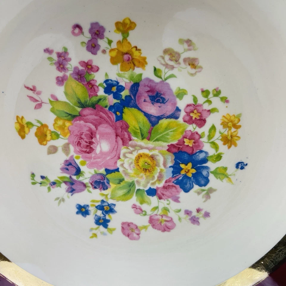 "Cuenco redondo floral Century By Salem oro 23 quilates EE. UU. vintage 8,5""" Foto 2 de 4