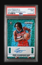 2024 PANINI PRIZM DECA SIGNATURES BUB CARRINGTON GREEN SHIMMER FOTL /25 PSA 9 RC