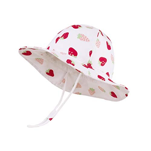 UPF Beach Sun Protection Hat for Baby Girls Adjustable 2-4T White -Strawberry