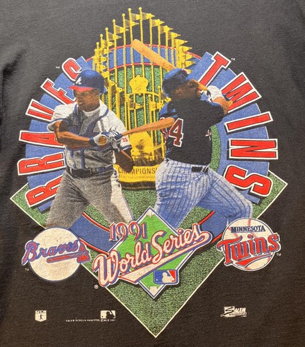 VTG Braves Twins World Series 1991 T-Shirt Mens M Single Stitch USA Made - Picture 2 of 10
