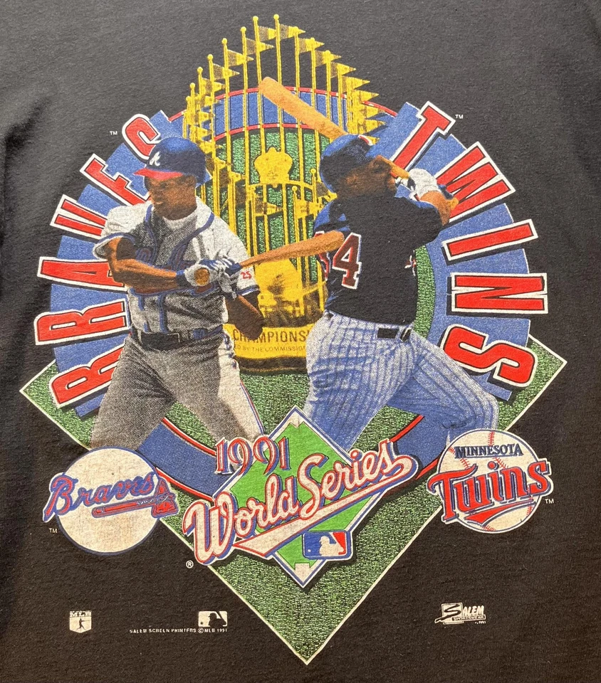 Camiseta De Colección Braves Twins Serie Mundial 1991 Para Hombre M Puntada Única Hecha en EE. UU. Foto 2 de 4