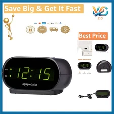 Basics Small Digital Alarm Clock with LED Display Nightlight Backup Black