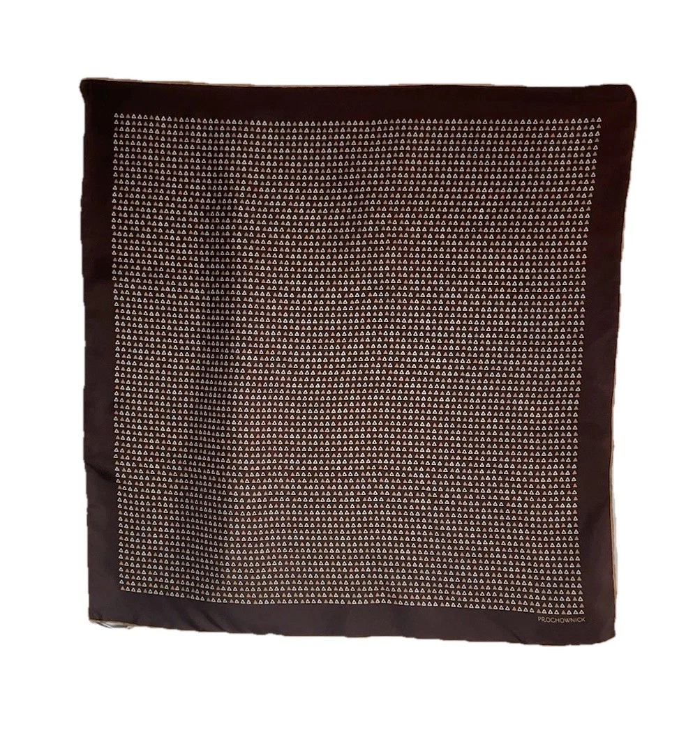 PROCHOWNICK all Silk Women’s Hand Made Scarf In Brown W A Geometric Print26"/26"