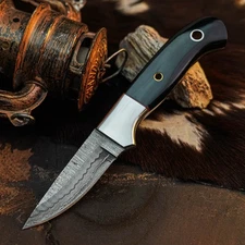Gift-Ready 9" Damascus / Steel Knife Full Tang Hunt it Hunt + Leather Sheath