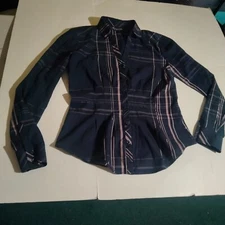 New York and company 7th avenue blue plaid button up shirt XS women's