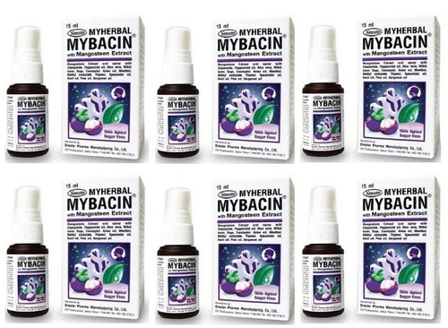 6 x Mouth Spray Myherbal Mybacin Mangosteen Extract Chamomile Pepermint 15ml - 第 1/4 張圖片
