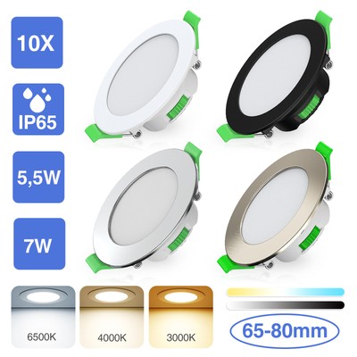 10X LED Einbau Strahler IP65/IP44 Dimmbar Flach Spot Decken Leuchte 230V 65-80mm