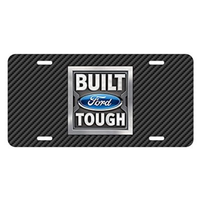 Ford Built Ford Tough Black Carbon Fiber Texture Graphic UV Metal License Plate